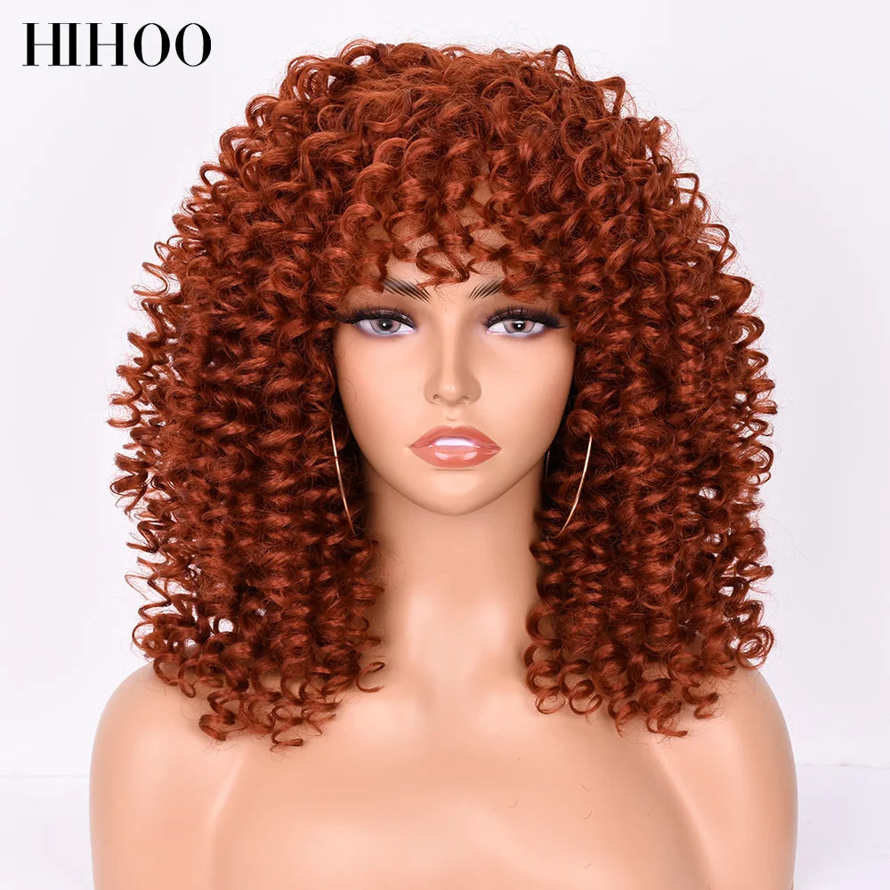 HihooHair Women's Wigs Curly Wig Short Hair Blonde Cosplay Lolita Natural Synthetic Wig Female Afro Kinky Curly Brown Wig Black