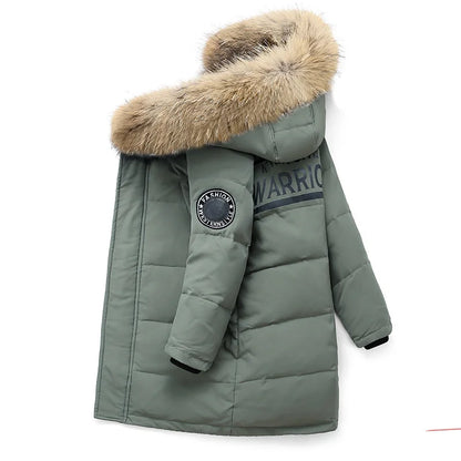 NEW Children warm Thicken clothing Boy clothes Winter Down Jackets 5-16 years Hooded Parka faux fur Coat Kids Teen Snow snowsuit