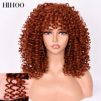 HihooHair Women's Wigs Curly Wig Short Hair Blonde Cosplay Lolita Natural Synthetic Wig Female Afro Kinky Curly Brown Wig Black