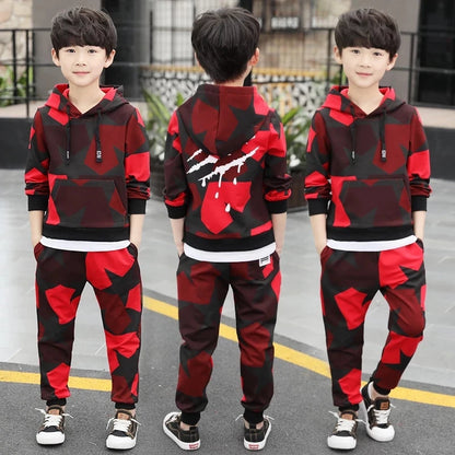 Teen Boys Clothes Set Kids Tracksuit Camouflage Costume Hoodies Tops Pants Children Clothing Boys Outfits 4 6 8 9 10 12 14 Years