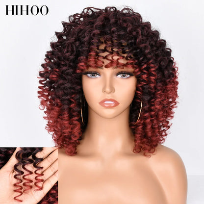 HihooHair Women's Wigs Curly Wig Short Hair Blonde Cosplay Lolita Natural Synthetic Wig Female Afro Kinky Curly Brown Wig Black