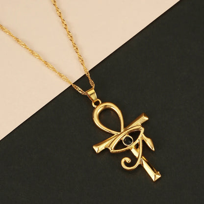 QIMING The Eye Of Horus Ankh Women Men Necklace Evil Eye Cross Gold Silver Ancient Egyptian Amulet Crucifix Necklaces Collar