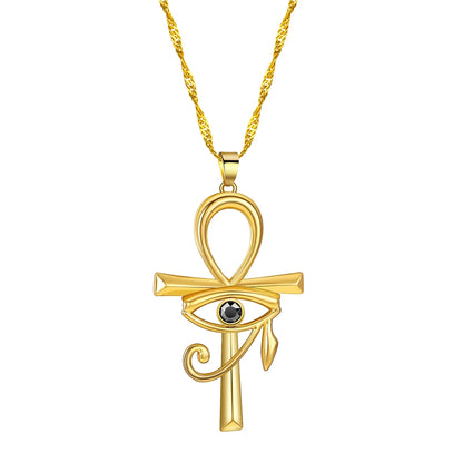 QIMING The Eye Of Horus Ankh Women Men Necklace Evil Eye Cross Gold Silver Ancient Egyptian Amulet Crucifix Necklaces Collar