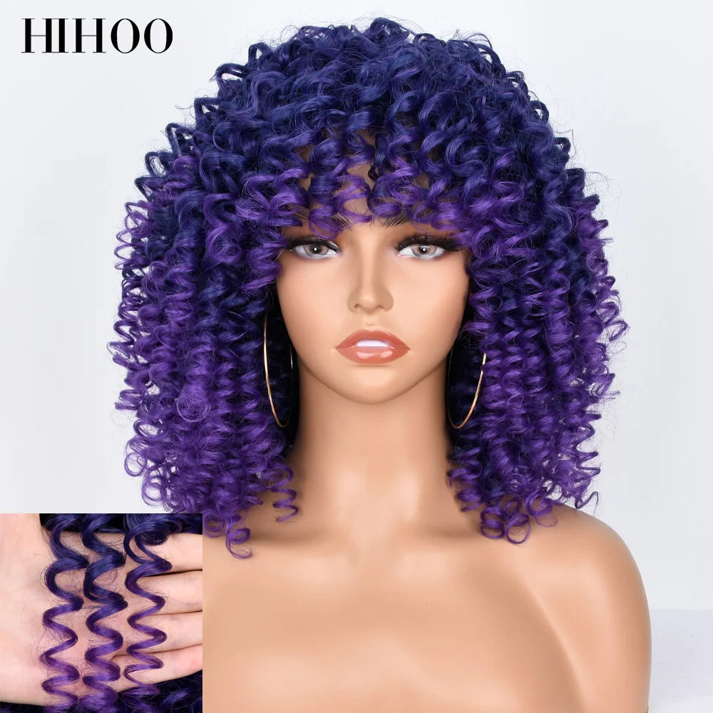 HihooHair Women's Wigs Curly Wig Short Hair Blonde Cosplay Lolita Natural Synthetic Wig Female Afro Kinky Curly Brown Wig Black