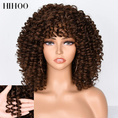 HihooHair Women's Wigs Curly Wig Short Hair Blonde Cosplay Lolita Natural Synthetic Wig Female Afro Kinky Curly Brown Wig Black