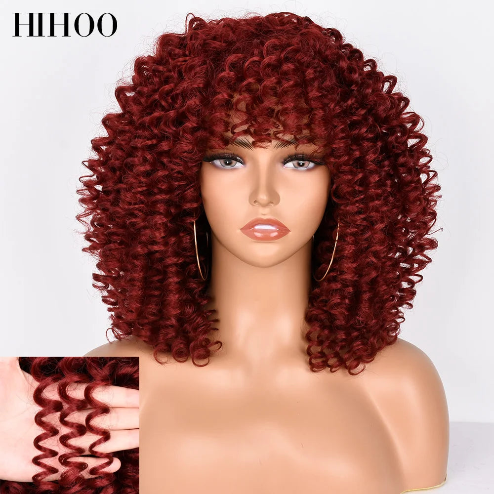 HihooHair Women's Wigs Curly Wig Short Hair Blonde Cosplay Lolita Natural Synthetic Wig Female Afro Kinky Curly Brown Wig Black