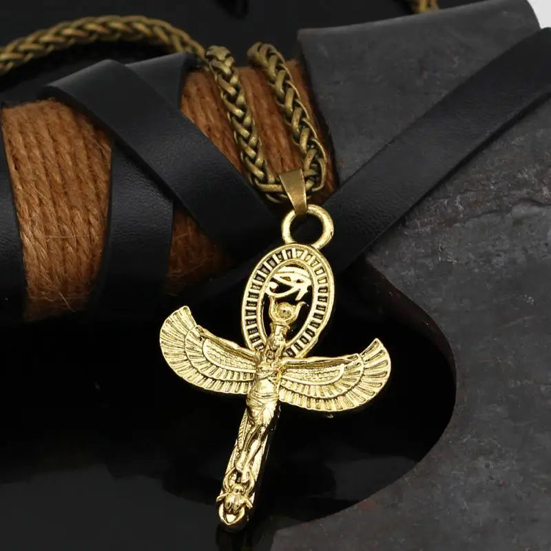 Classic Vintage Ancient Egyptian Ankh Cross Cleopatra Pendant Necklace for Men Women Trending Prayer Amulet Jewelry Gift