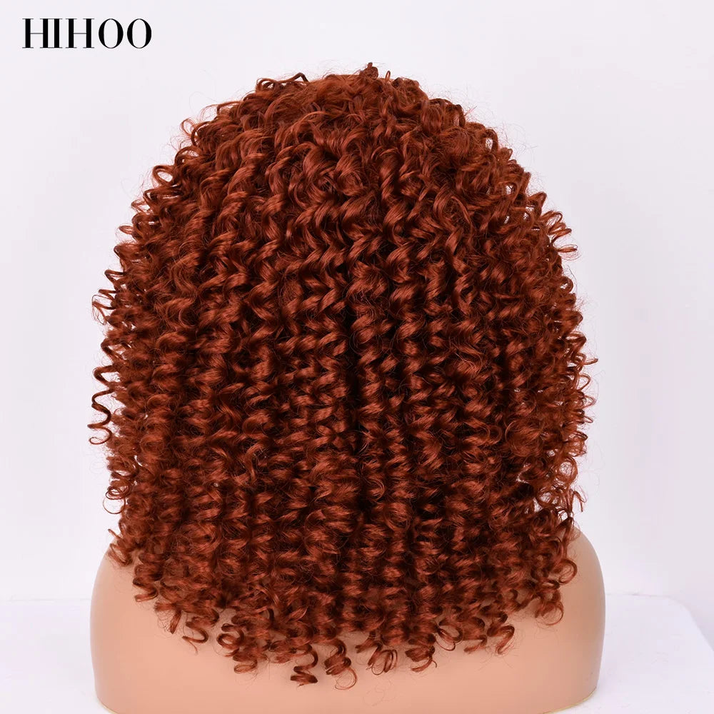 HihooHair Women's Wigs Curly Wig Short Hair Blonde Cosplay Lolita Natural Synthetic Wig Female Afro Kinky Curly Brown Wig Black