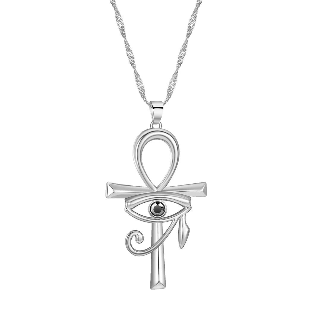 QIMING The Eye Of Horus Ankh Women Men Necklace Evil Eye Cross Gold Silver Ancient Egyptian Amulet Crucifix Necklaces Collar