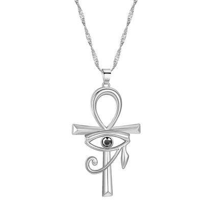 QIMING The Eye Of Horus Ankh Women Men Necklace Evil Eye Cross Gold Silver Ancient Egyptian Amulet Crucifix Necklaces Collar