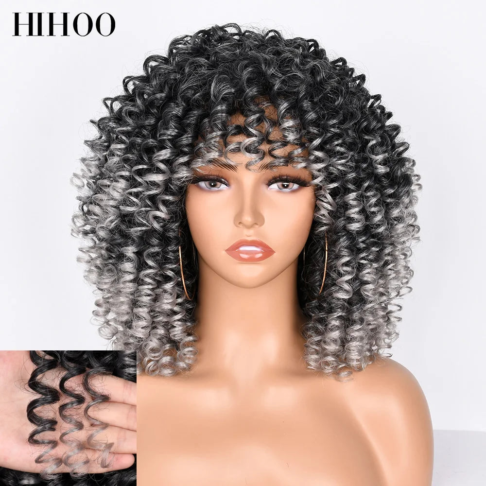 HihooHair Women's Wigs Curly Wig Short Hair Blonde Cosplay Lolita Natural Synthetic Wig Female Afro Kinky Curly Brown Wig Black