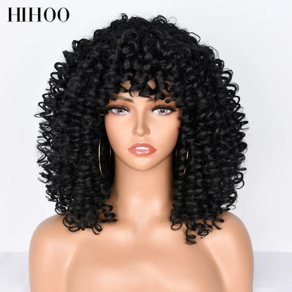 HihooHair Women's Wigs Curly Wig Short Hair Blonde Cosplay Lolita Natural Synthetic Wig Female Afro Kinky Curly Brown Wig Black