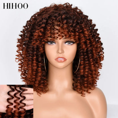 HihooHair Women's Wigs Curly Wig Short Hair Blonde Cosplay Lolita Natural Synthetic Wig Female Afro Kinky Curly Brown Wig Black