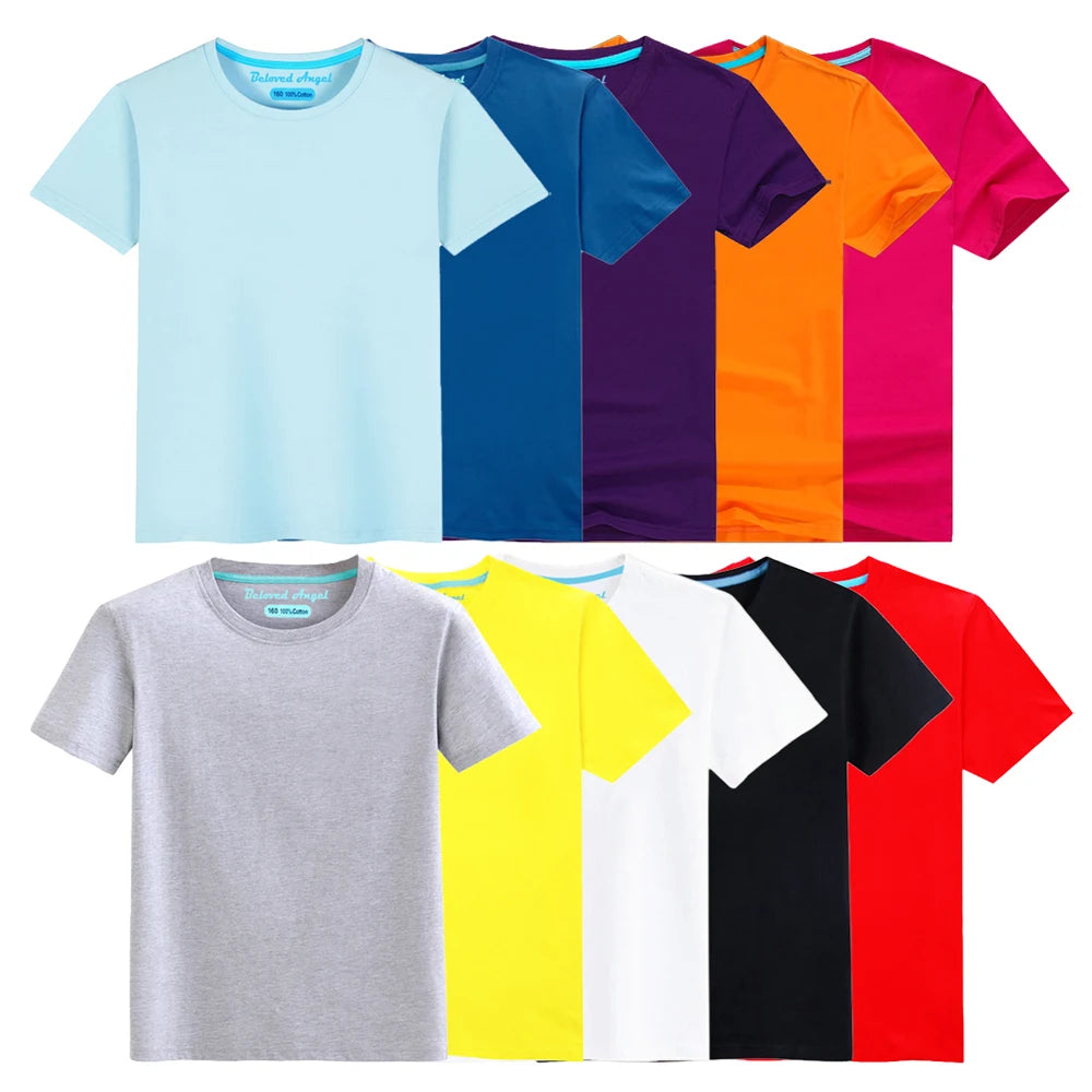 Children Cotton T Shirt 2020 Summer Boys T-shirt Girls Shirts Tops For Kids Solid Color Baby Tees 3-15T Teen Costume