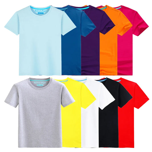 Children Cotton T Shirt 2020 Summer Boys T-shirt Girls Shirts Tops For Kids Solid Color Baby Tees 3-15T Teen Costume