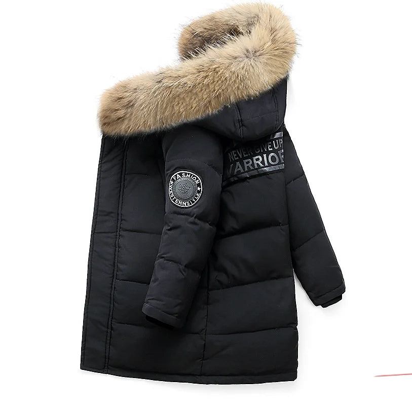 NEW Children warm Thicken clothing Boy clothes Winter Down Jackets 5-16 years Hooded Parka faux fur Coat Kids Teen Snow snowsuit