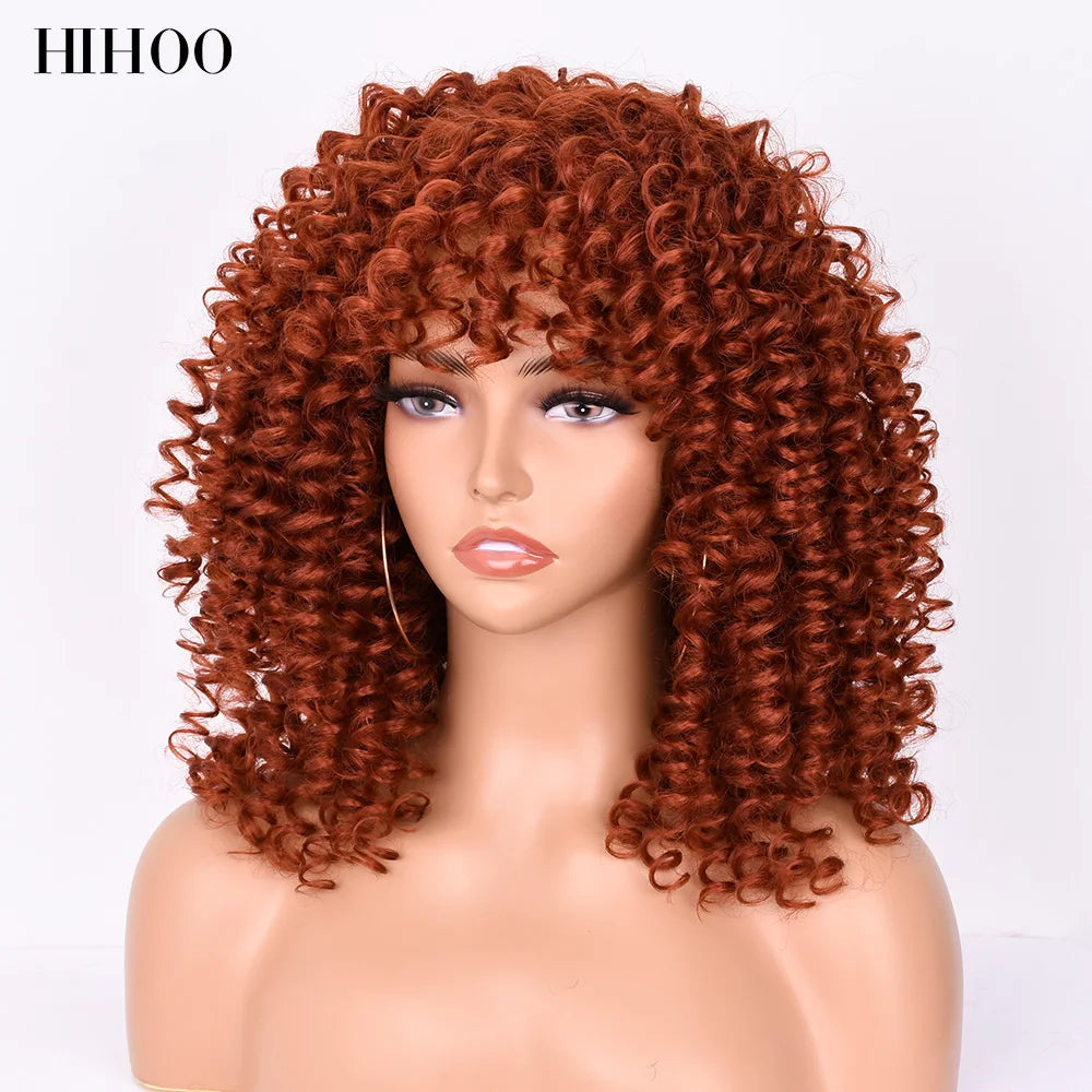 HihooHair Women's Wigs Curly Wig Short Hair Blonde Cosplay Lolita Natural Synthetic Wig Female Afro Kinky Curly Brown Wig Black