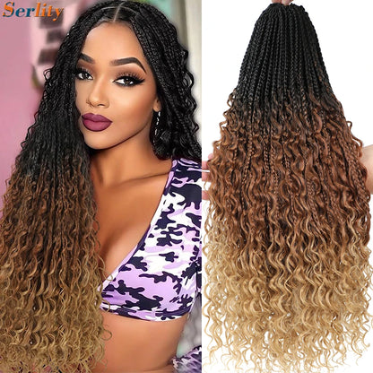 1-6 Packs Ombre Box Braids With Curly Ends Synthetic Crochet Hair 18 24 Inches T 30 27 Burgundy Goddess Box Braids Crochet Hair