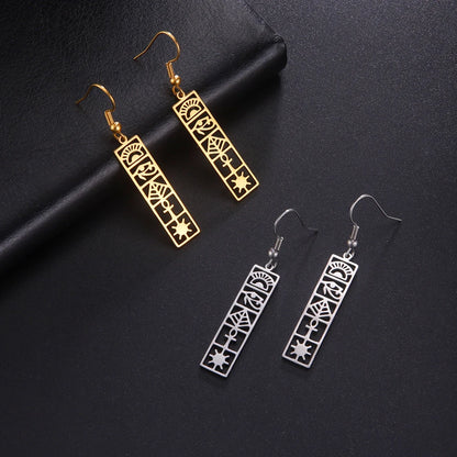 Dawapara Ancient Egyptian Cartouche Hieroglyph Symbols Earrings Eye of Horus Ankh Cross Spiritual Jewelry Stainless Steel Amulet