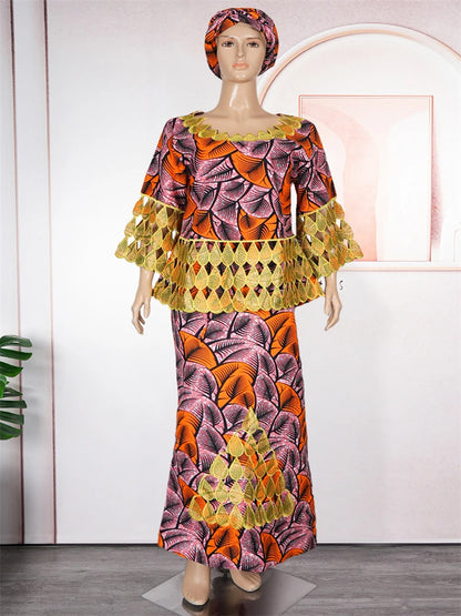 3XL 4XL Women Plus Size Clothing African Dashiki Print Wax Dress Wedding Party Traditional Gown Tops Skirt Two Piece Set Outfits