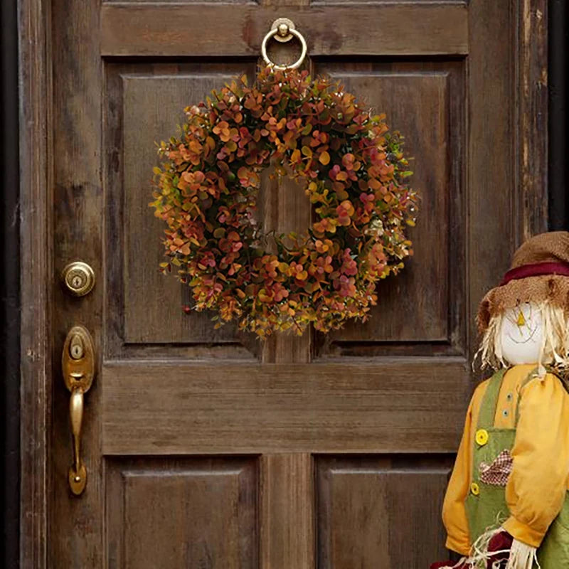 Artificial Eucalyptus Wreath For ront Door Thanksgiving Door Decoration Autumn Hanging Garland Ornament Plastic Wreath