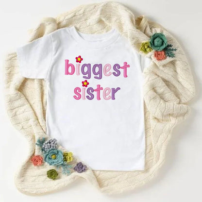 Big Sister Little Sister Twins Sister Tshirt Children Short Sleeves Tops Matching Outfit T-shirt White Tee Kids Top Girl Clothes