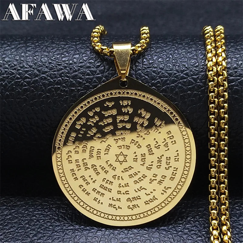 Jewish Bible Stainless Steel Hexagram Chain Necklace Women/Men 72 Names Of The God Moses Necklaces Mezuzah Jewelry collier