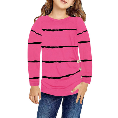 4 to 13 Years Old Kids Little Girls Casual T Shirts Autumn Long Sleeve Tops Striped Crewneck Tunic Tops Kids Tee Blouses T-Shirt