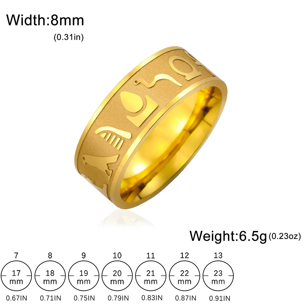 Dawapara Ancient Egyptian Symbol Totem Ring Ankh Cross Anubis Eye of Horus Scarab Carved Ring Stainless Steel Amulet Jewelry