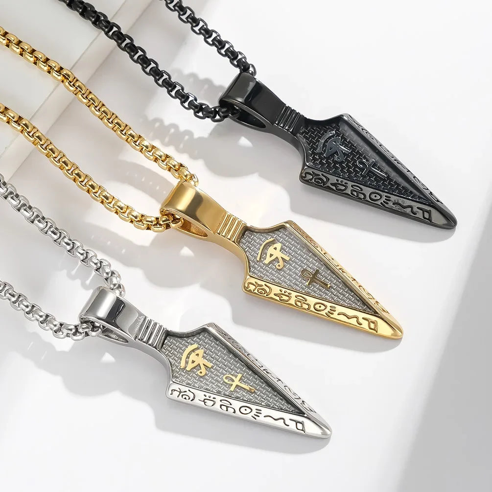 Men Stainless Steel Necklaces Jewelry Retro Eye of Horus Ankh Egyptian Cross Necklace Spearhead Arrowhead Pendant Accessories