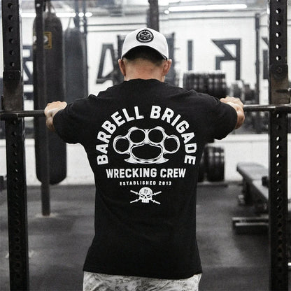 Barbell CREW Black Tee Brand Gym Clothing Fitness T Shirt Men Running T-shirt Thick 100% Cotton Bodybuilding Muscle Tops