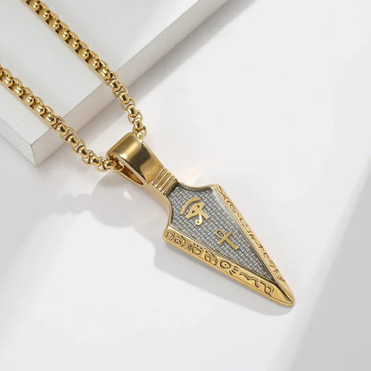 Men Stainless Steel Necklaces Jewelry Retro Eye of Horus Ankh Egyptian Cross Necklace Spearhead Arrowhead Pendant Accessories