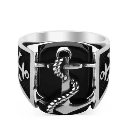 New Stainless Steel Personality Boat Anchor Ring Striped Retro Men's Ring Popular Hand Accessories