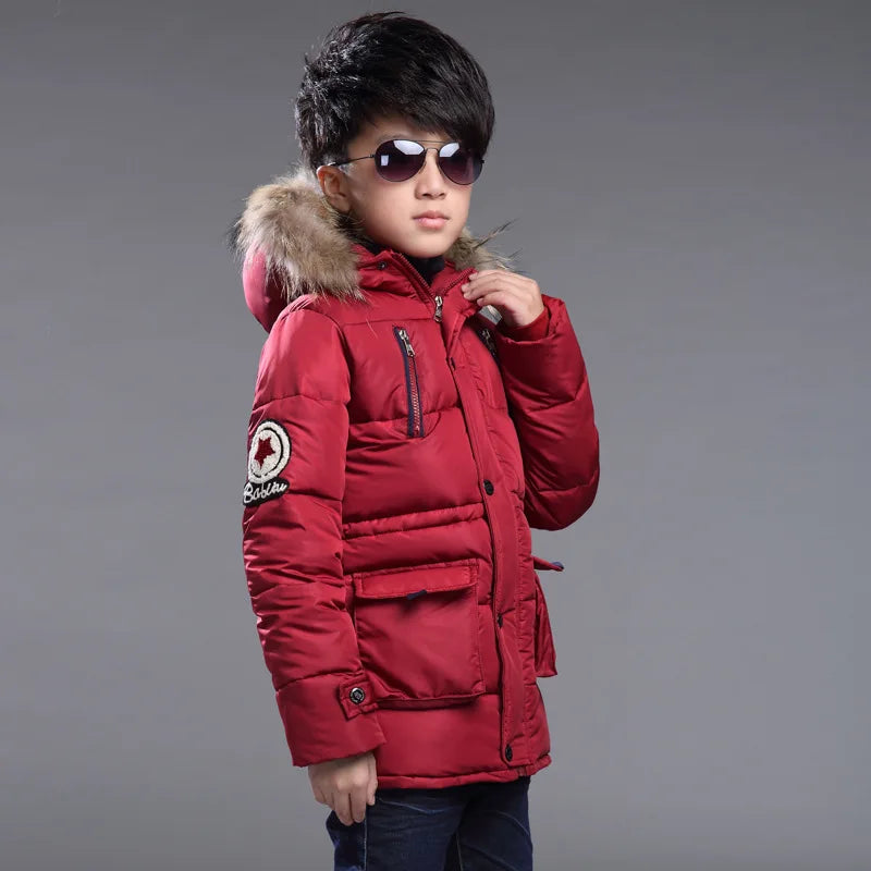 5-14 Years Big Boys Jacket Winter Thicken Warm Teenager Kids Jacket Fashion Long Style Zipper Hooded Children Outerwear Clothing