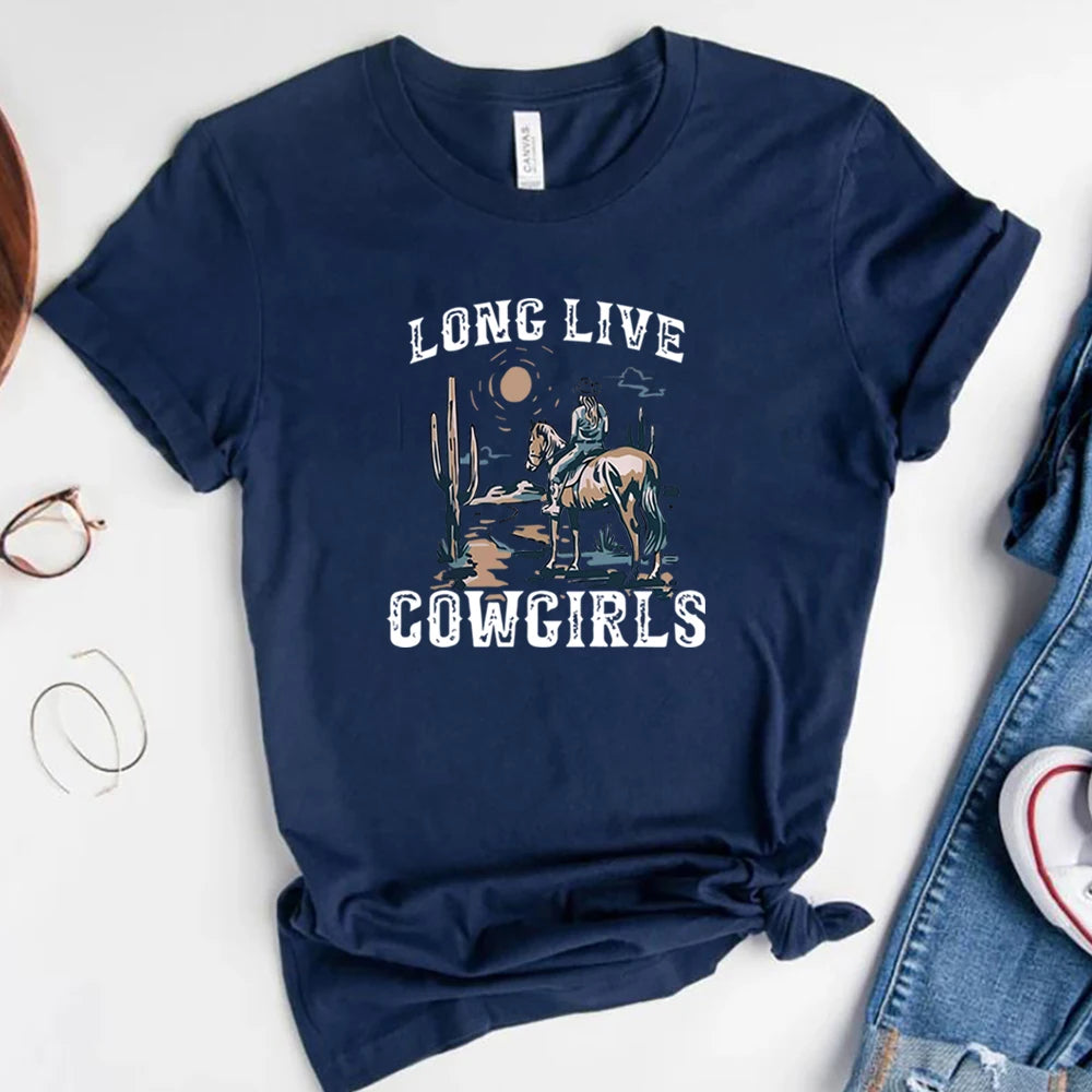 Long Live Cowgirls Shirt Western Desert Vintage Cactus Scene T-shirt Cowgirl Wild West Graphic Tee Country Girl Western Tshirt