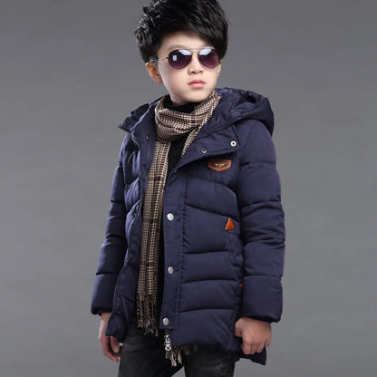 5-14 Years Big Boys Jacket Winter Thicken Warm Teenager Kids Jacket Fashion Long Style Zipper Hooded Children Outerwear Clothing