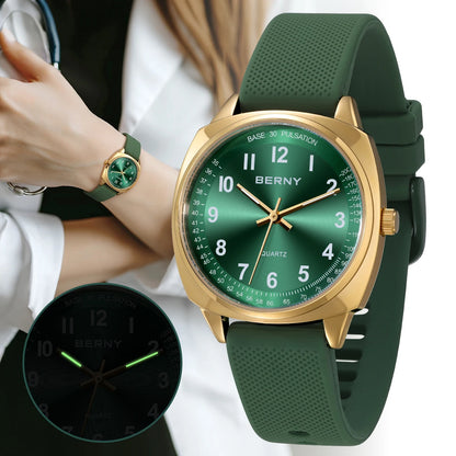 BERNY Women Watch Luminous Casual Simple Ladies Quartz Watches S/S Soft Silicone Strap Easy Read Fashion Women's Wristwatch