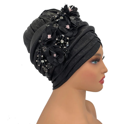 2024 New African Women's Turban Cap Nigeria Auto Gele Headtie Already Made Wedding Geles Female Head Wraps with Diamond Flower