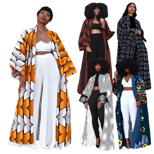 African Ethnic Print Loose Long Trench Coat Streetwear Women Dashiki African Dress Fashion Femme Boho Cardigan Africa Clothing