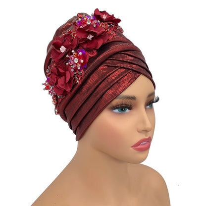 2024 New African Women's Turban Cap Nigeria Auto Gele Headtie Already Made Wedding Geles Female Head Wraps with Diamond Flower