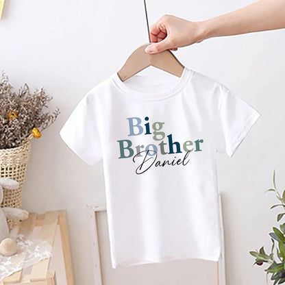 Big Brothes Little Sister with Name Kid T-shirt Personalised Boy Girl Matching Outfit Tops Summer Sibling T Shirt Child Clothes