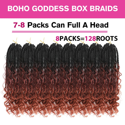 Forevery Goddess Box Braids Crochet Hair Bohomian Box Braids Crochet Hair for Black Women, Pre-Looped Crochet Braids