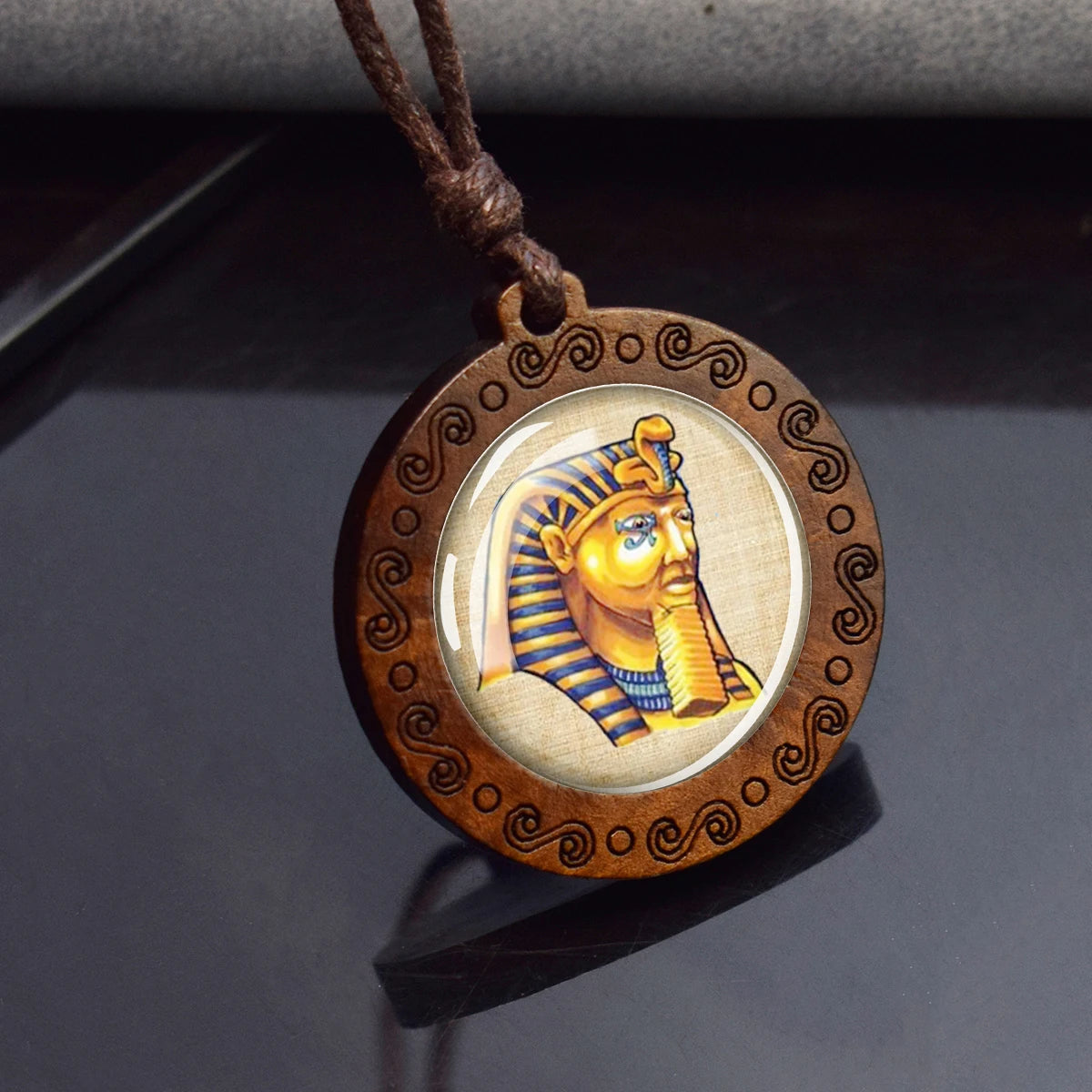 Ancient Egypt Pendants Ankh Anubis Scarab Sphinx Isis Goddess Wood Pendant Rope Chains Necklace for Women Men Egyptian Jewelry