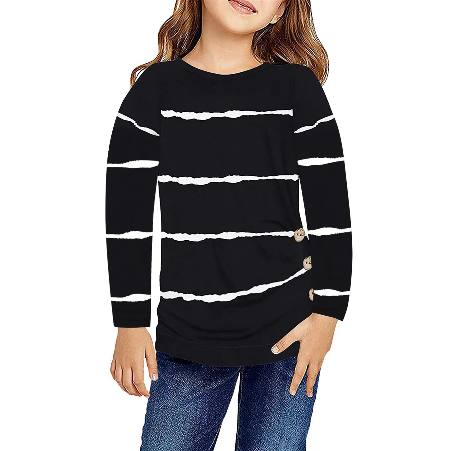 4 to 13 Years Old Kids Little Girls Casual T Shirts Autumn Long Sleeve Tops Striped Crewneck Tunic Tops Kids Tee Blouses T-Shirt