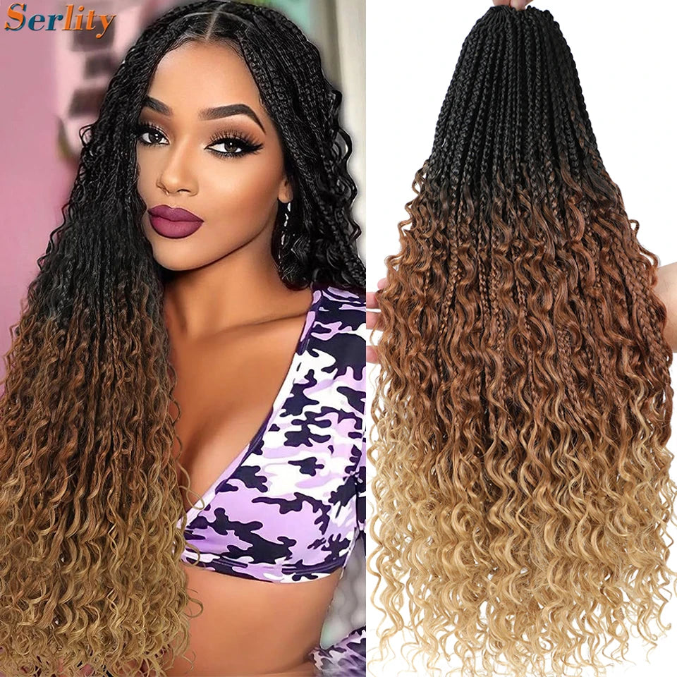 1-6 Packs Ombre Box Braids With Curly Ends Synthetic Crochet Hair 18 24 Inches T 30 27 Burgundy Goddess Box Braids Crochet Hair