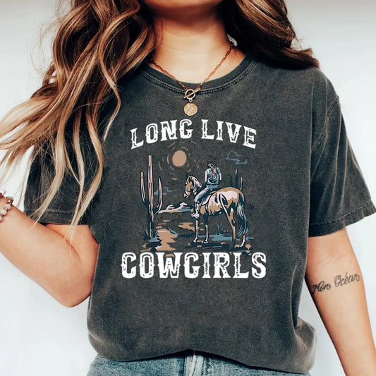 Long Live Cowgirls Shirt Western Desert Vintage Cactus Scene T-shirt Cowgirl Wild West Graphic Tee Country Girl Western Tshirt