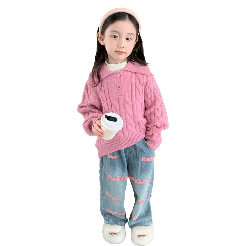 kids girls jeans spring autumn teenager girls denim wide leg pants clothing for girls casual trousers children denim pants 3-14Y