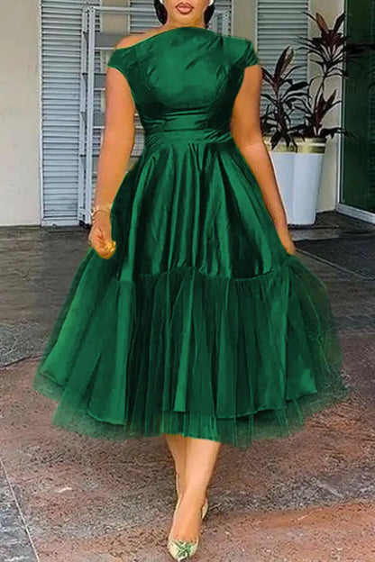 Plus Size Elegant A-line Tulle Midi Dress for Women Gradient Print Sleeveless Party Club Wedding Guest Dress for Summer 2024