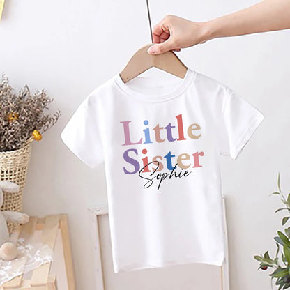 Big Brothes Little Sister with Name Kid T-shirt Personalised Boy Girl Matching Outfit Tops Summer Sibling T Shirt Child Clothes