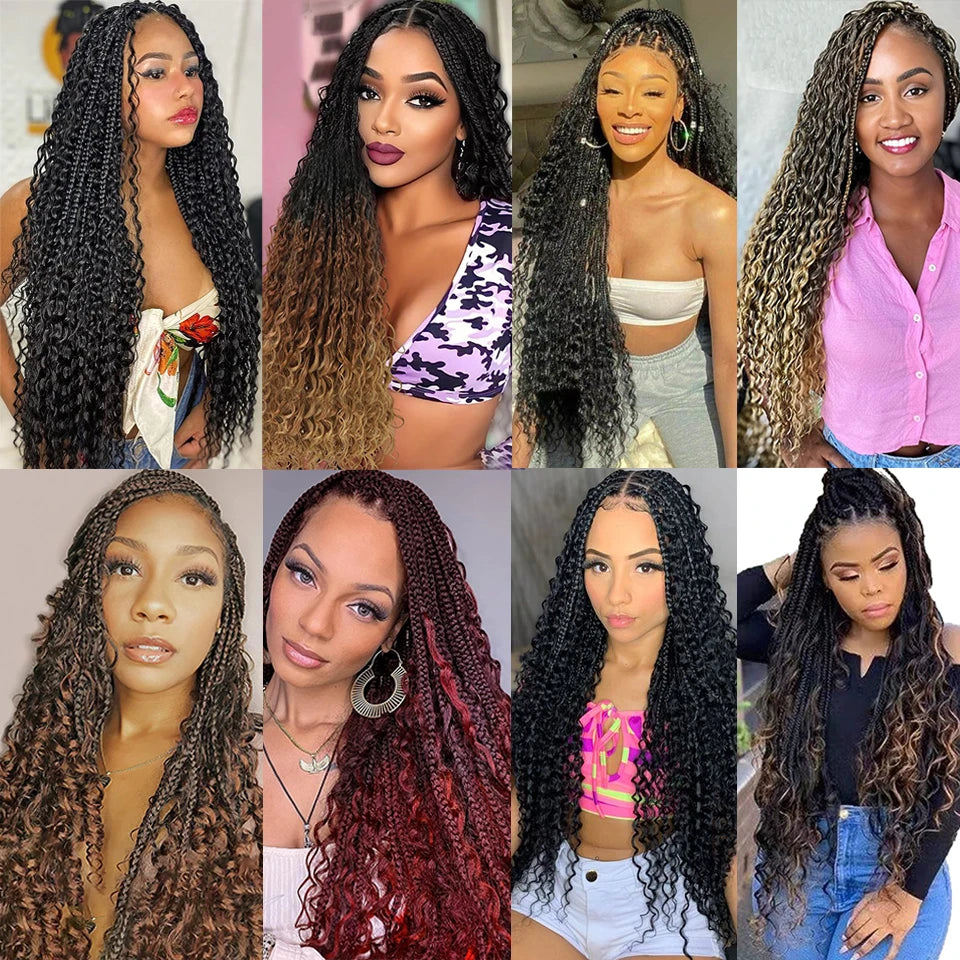 1-6 Packs Ombre Box Braids With Curly Ends Synthetic Crochet Hair 18 24 Inches T 30 27 Burgundy Goddess Box Braids Crochet Hair